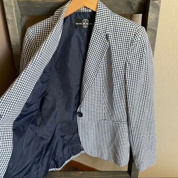 HIPCHIK COUTURE Gingham Glitter Butterfly Print Blazer Blue White Size 6 - Picture 9 of 16